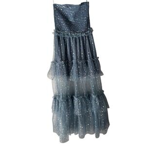 Strut & Bolt Blue Strapless Glitter Tulle Tiered Maxi Dress Fairy Princess Dance